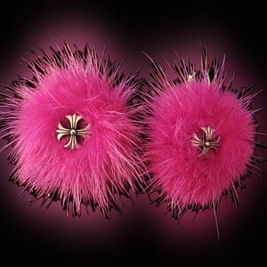 💜 Chrome cross baddie fur earrings